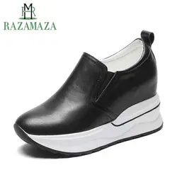RAZAMAZA/Женская обувь из натуральной кожи, модные однотонные повседневные туфли-лодочки на толстом каблуке, обувь для зрелых женщин, размер 34-40