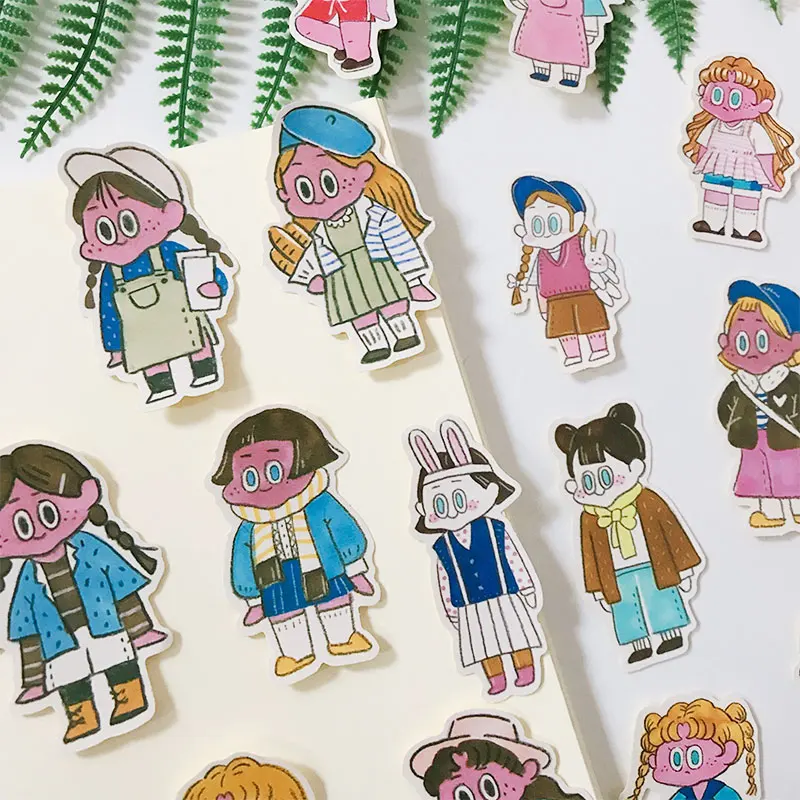 

Cartoon sticker cute fun illustration girl material DIY scrapbooking album journal happy planner handicraft decoration stickers