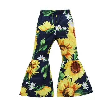 

New Arrival Children Flower Printed Boot cut trousers pants for girls kids clothes