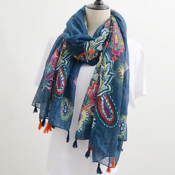 

Hot Sell Cotton Scarf Women Colorful Large Fashion Long Shawl Ethnic Tassels Head Scarfs Hijab Blanket Wrap Beach Muslim Travel