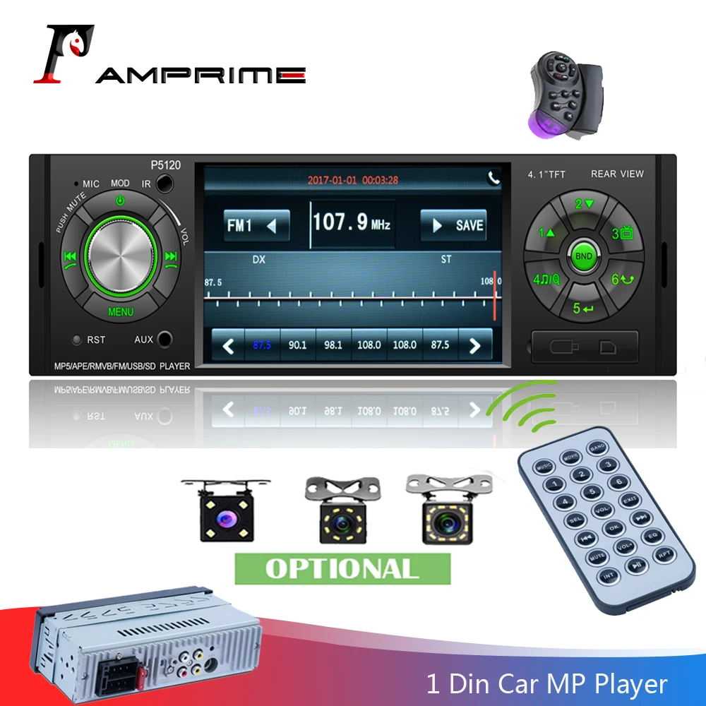 Автомагнитола AMPrime 1Din 4 1 дюйма Bluetooth мультимедийный плеер din автомобильная
