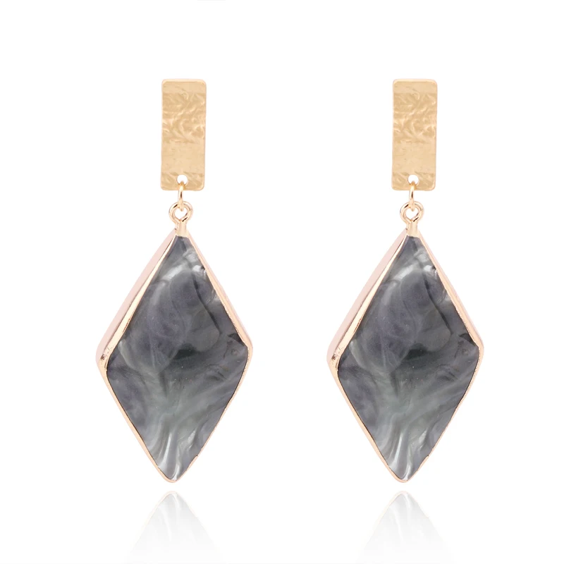 

Dayoff European Geometric Resin Party Statement Earings Gold Earrings For Women Jewelry Gray Rhombus Dangle Drop Earring E458