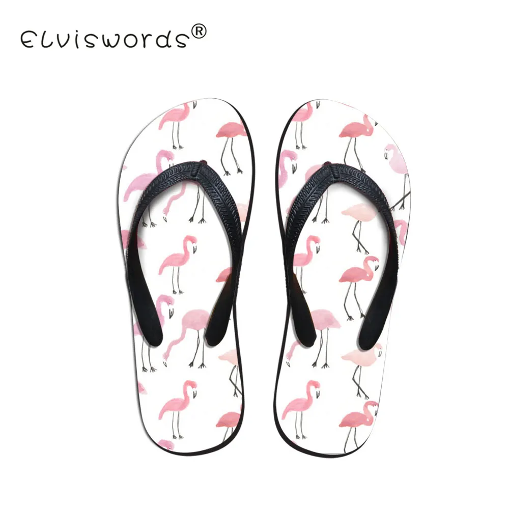 

ELVISWORD Cartoon Flamingo Printed Flip Flops Women Slip-on Beach Sandals Ladies Casual Water Shoes for Females Fashion Slipper