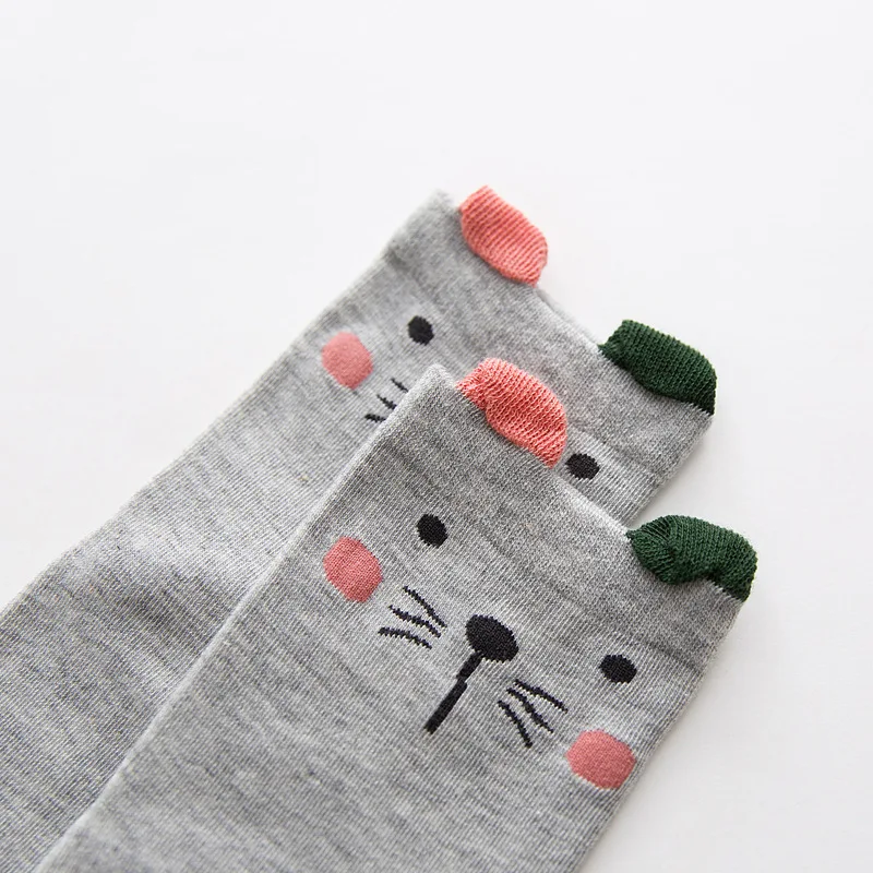 PEONFLY Bear Cat Dragon Cat Rabbit Fox Lion Cartoon Animals Wave Dot Stripe Pattern Three-dimensional Woman Cotton Socks Autumn