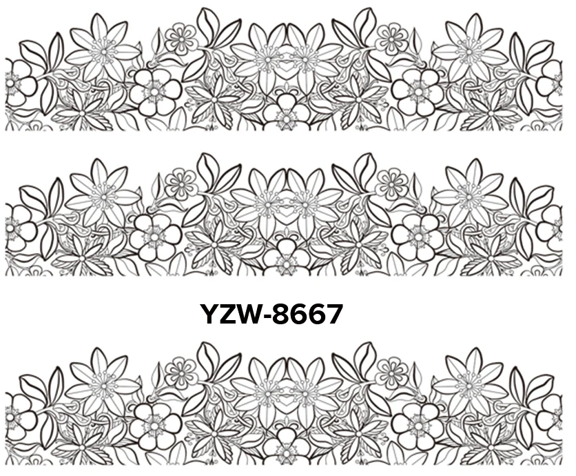 YZWLE, 1 лист, на выбор, черный кружевной цветок, дизайн ногтей, водные переводные наклейки, переводные наклейки для ногтей