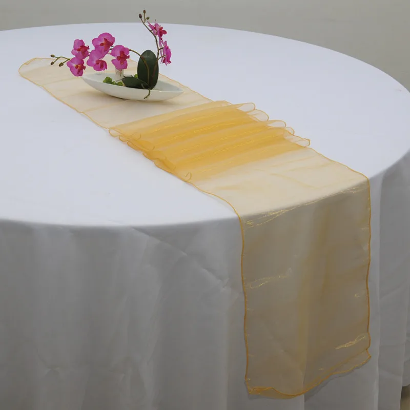 

20pcs 30 x 275cm Sheer Crystal Organza Table Runners Gauze Table Flags Tulle Bow Sashes For Party Event Wedding Table Decoration