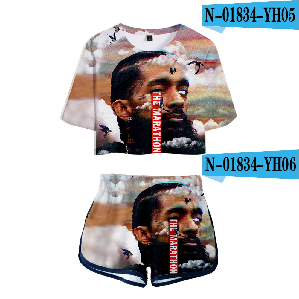 Nipsey hussle two piece set Kpop Women Sets New Oversize Navel short sleeve and Short Pant O-neck Summer kpop two piece set - Цвет: F