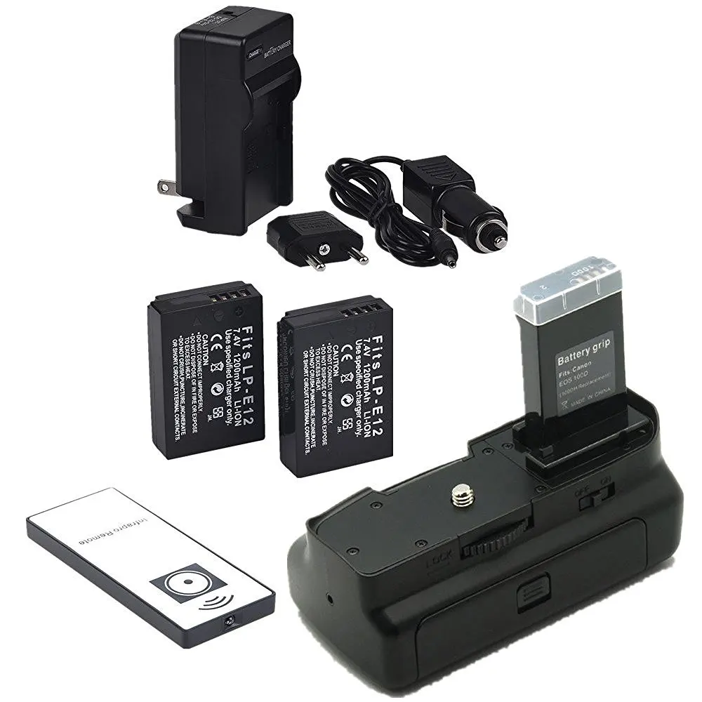 

Battery Grip For Canon EOS 100D Rebel SL1 Camera + white IR Remote Control + 2x LP-E12 Battery + Wall/car Charger + EU plug