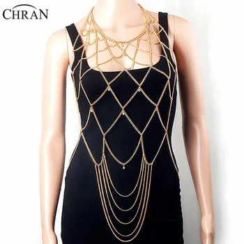 

Chran Luxury Sexy Crystal Beach Cover Chain Bikini Wear Tassel Alloy Punk Long Necklace New Female Fashion Night Club Jewelry