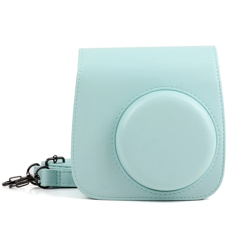 Protective Case Waterproof PU Leather Bag with Shoulder Strap+96 Pockets Photo Album for Fuji Fujifilm Instax Mini 9/8/7s Camera - Цвет: Ice Blue Bag