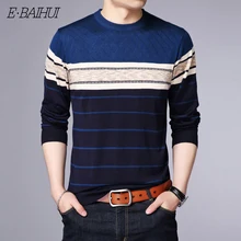 E-BAIHUI O-Neck Pullover Men Brand Clothing 2019 Autumn Winter New Arrival Cashmere Wool Sweater Men Casual Striped Pull Men 213
