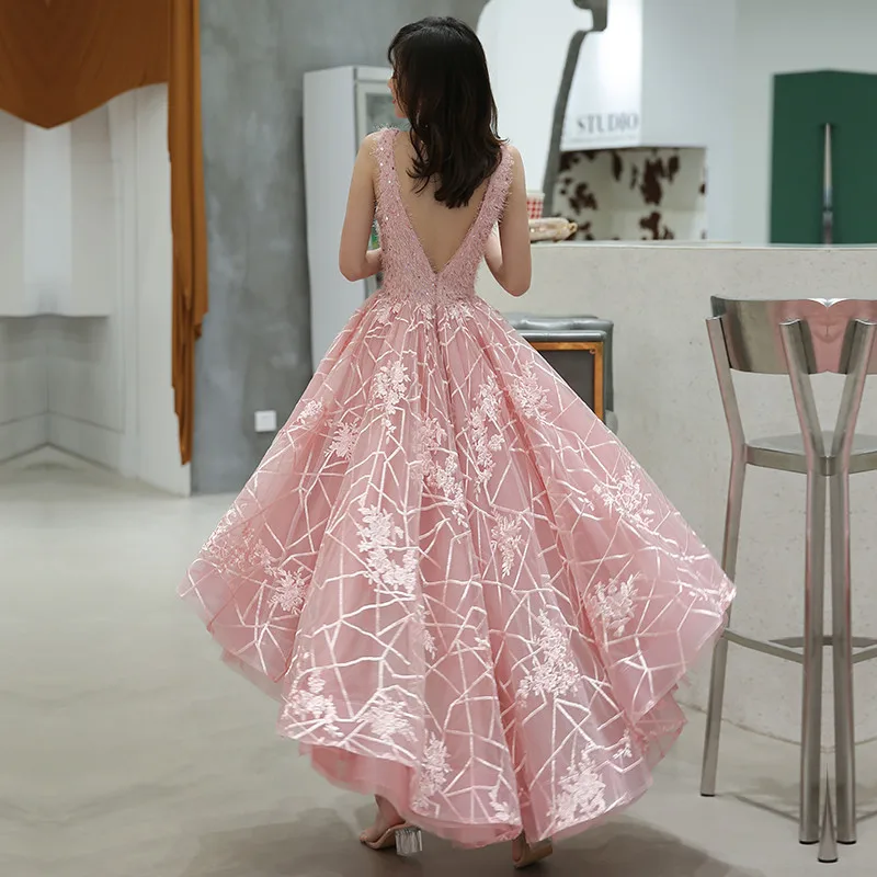 Новинка, милое розовое коктейльное платье для невесты, сексуальное, v-образный вырез, короткое, спереди, длинное, сзади, для банкета, для официальных вечеринок, vestido de coctel