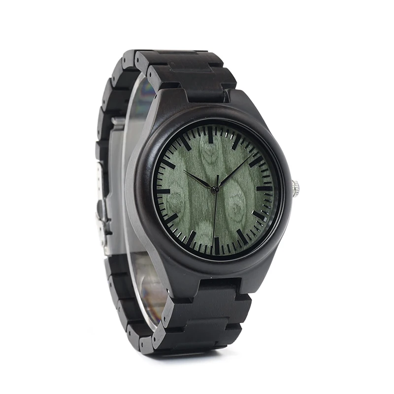 BOBO BIRD WH03 Mens Ebony Wooden Watch Green Wood Dial Vintage Watch for Mens With Wood Box OEM