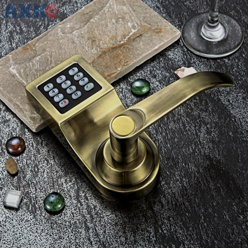 

AXK Bronze Hot Sale Electronic Induction Smart Digit Code Keypad Entry Door Lock With ID Reader Right Handle And Card Unlock