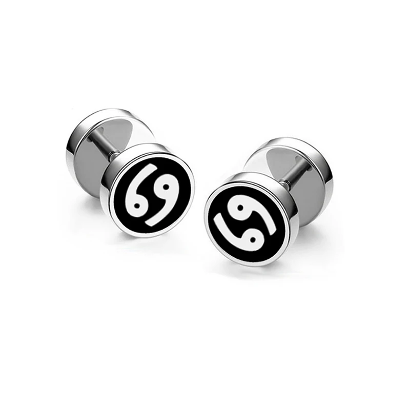 

Birthday Gift-1Piece Korean Fashion Titanium Steel Cancer Constellation Barbell Earring Dumbbell Earrings Studs Men Women