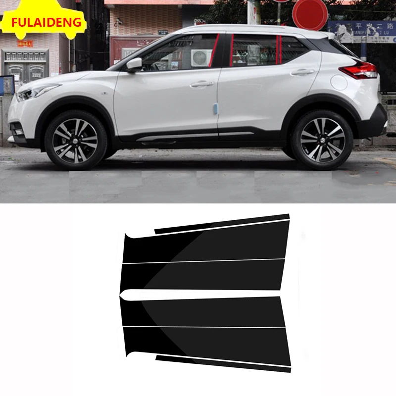 6 шт. для Nissan Kicks- черная дверь B, C столб зеркальная пластина литье автомобиля Стайлинг Аксессуары