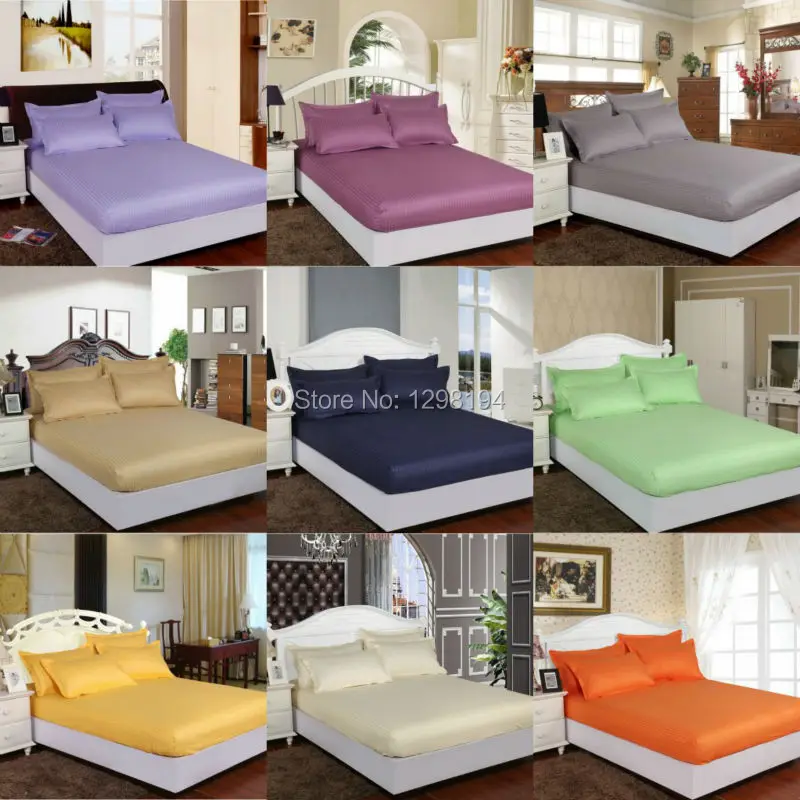  Home textile 100% cotton sheets stripe mattress cover bed sheet solid color fitted sheet bedspread 