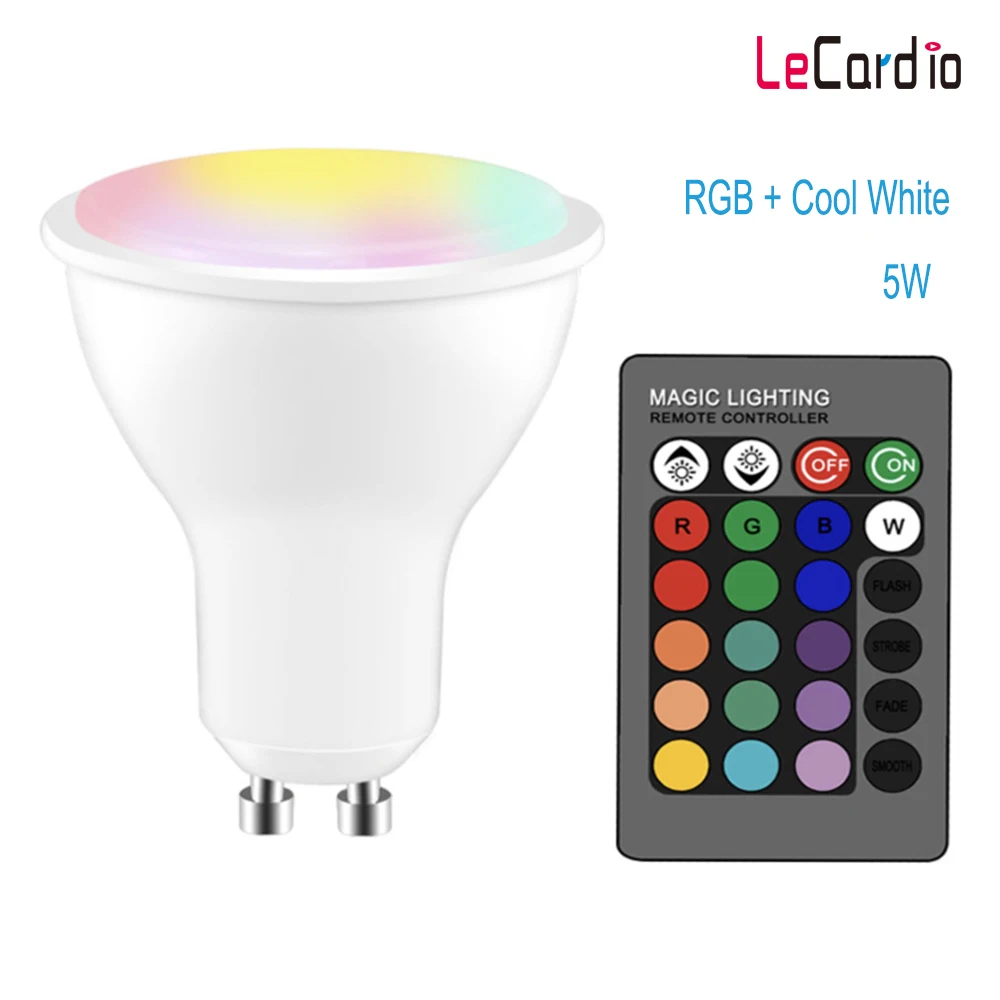 GU10 Светодиодная лампа 5 Вт цветная Изменяемая RGB + холодный белый сценический свет