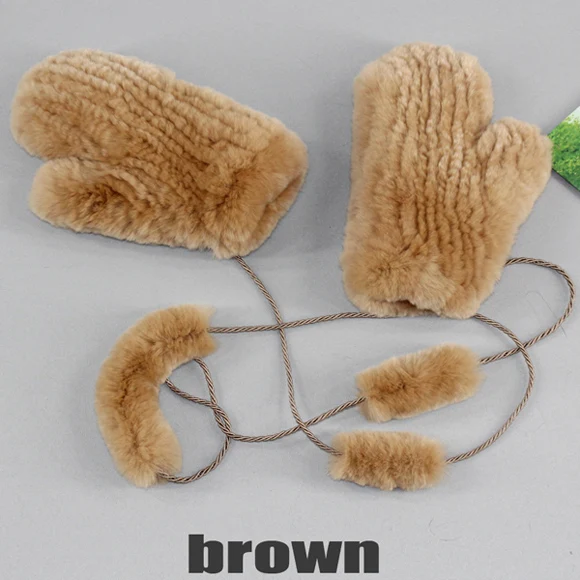 Женские меховые перчатки ручной работы, эластичные вязаные варежки из натурального меха кролика Рекс, теплые зимние мягкие меховые перчатки для девочек - Цвет: brown