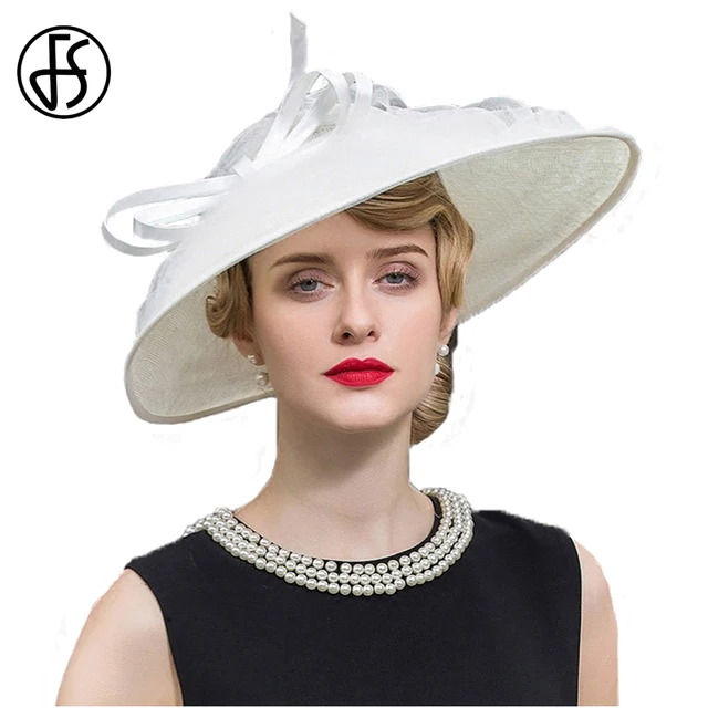 Fs Vintage Wedding Hats For Women White Kentucky Derby Large Wide Fs Vintage Wedding Hats For Women White Kentucky Derby Large Wide Brim Bowknot Linen Fedoras Las