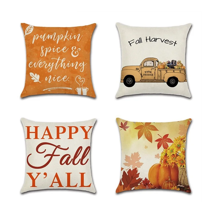

Halloween Pumpkin Car Printed Cushion Cover Happy Fall Square Pillow Case Sofa Waist Throw Cushion Cover Thanksgiving Decor