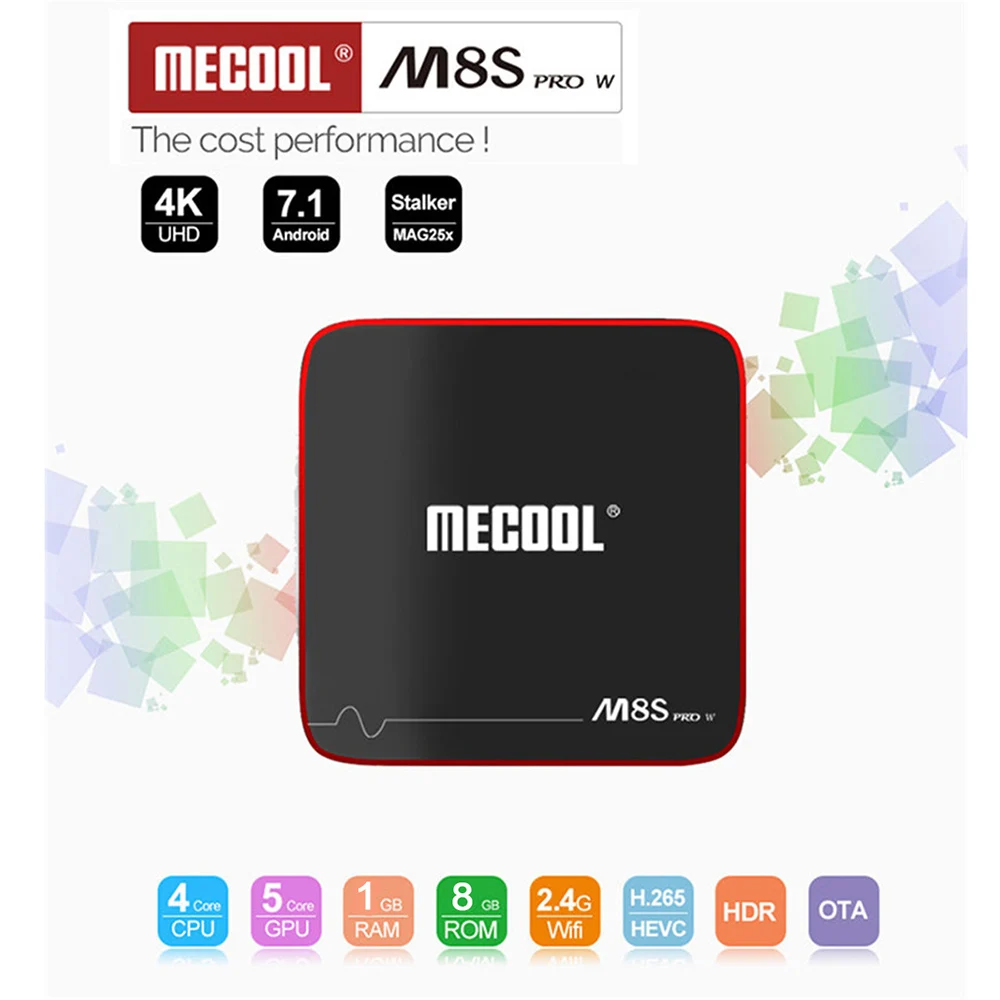 

Tv Box MECOOL M8S PRO W Android 7.1 Amlogic S905W 1GBRAM 8GBROM 2.4G wifi HD 2.0 4K x 2K 3D Language remote control