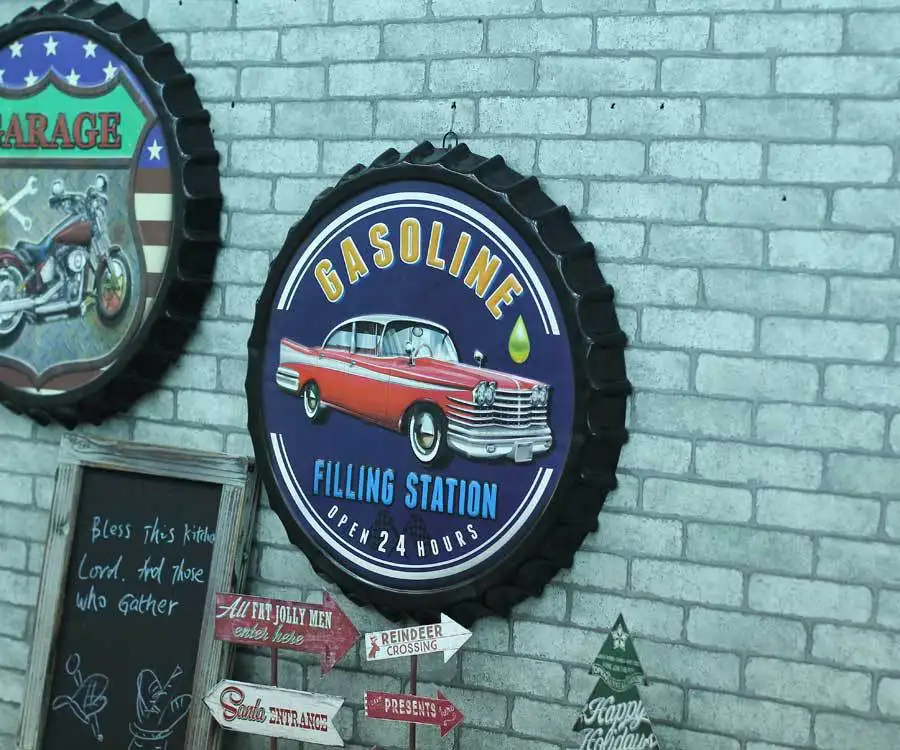 

Large 3D effect tin sign "GASOLINE" Vintage Metal Painting Beer cap Bar Wallpaper Decor Retro Mural Poster Craft 50x50 CM