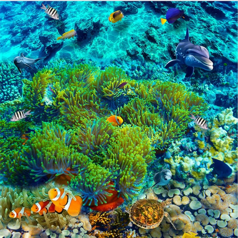 wellyu Custom large-scale mural pvc underwater world tropical fish 3D floor tiles waterproof thick floor stickers beibehang custom large scale murals underwater world 3d bathroom floor underwater world 3d thick wear pvc floor paste