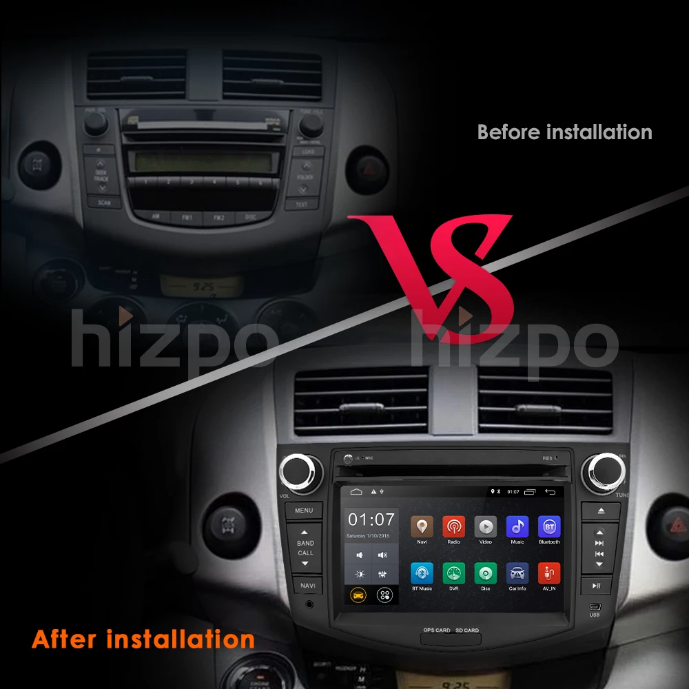 Flash Deal Hizpo NEW !!!Android 9.0 car dvd player for Toyota RAV4 Rav 4 2007 2008 2009 2010 2011 2 din 1024*600 car dvd gps wifi rds TPMS 2