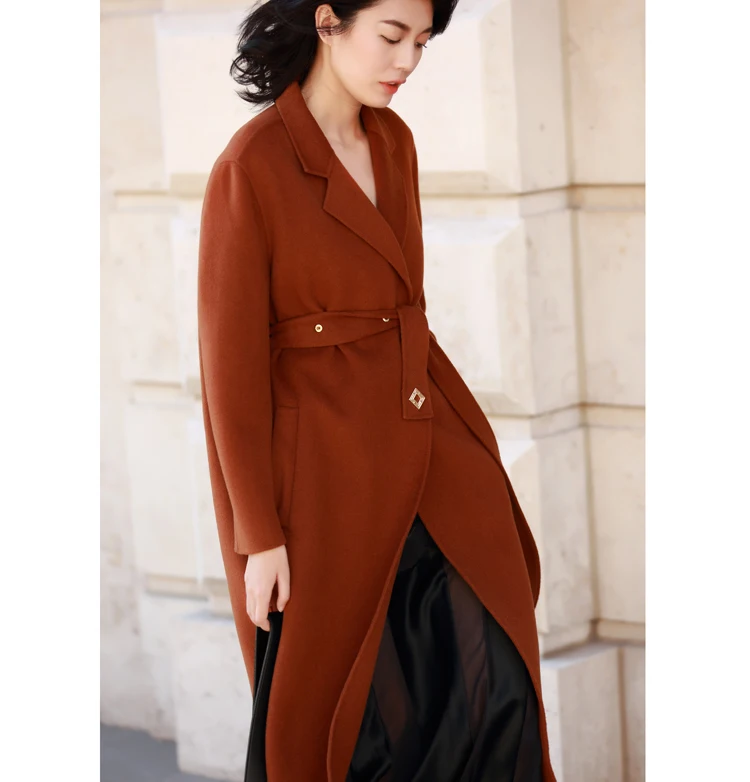 IRINAW908, Новое поступление, элегантное, короткое, с высоким разрезом, свободное, длинное, ручная работа, двустороннее шерстяное пальто для женщин