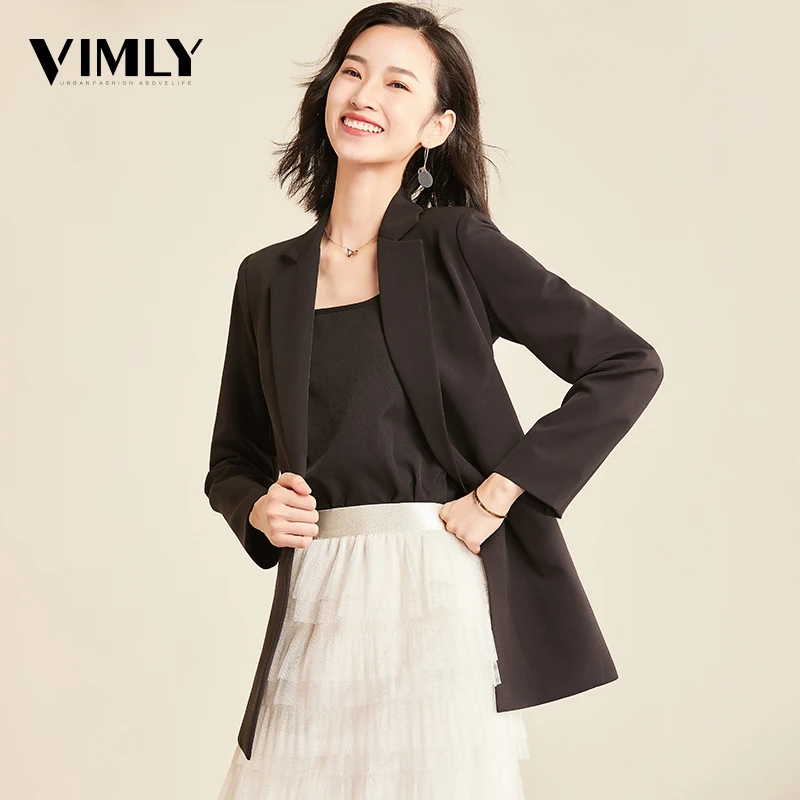Женский блейзер Vimly офисный однотонный двубортный с карманами и длинным рукавом