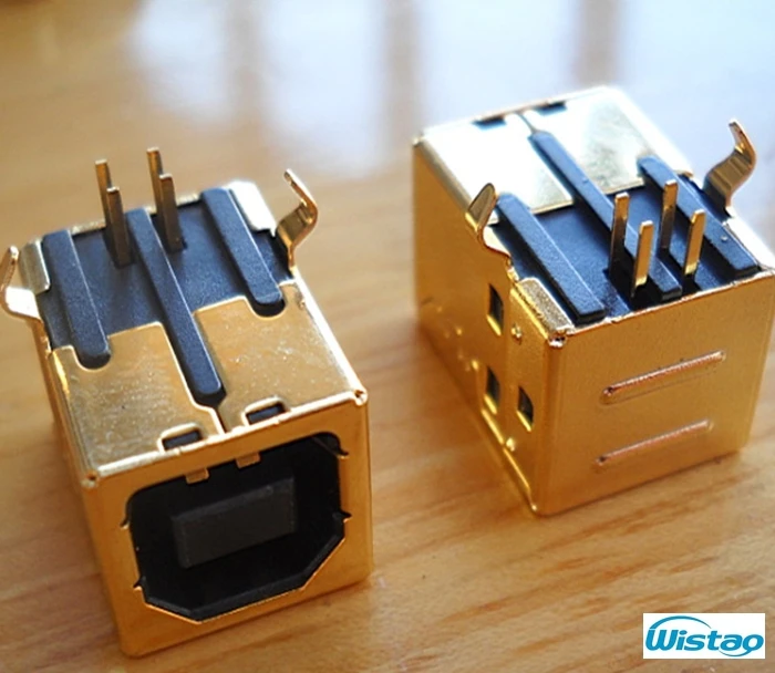 

USB B Type Female 90 Degree DIP Connector Gold-plated Terminal with 3u Thickness for HIFI Decoder Accessories DIY Free Shipping