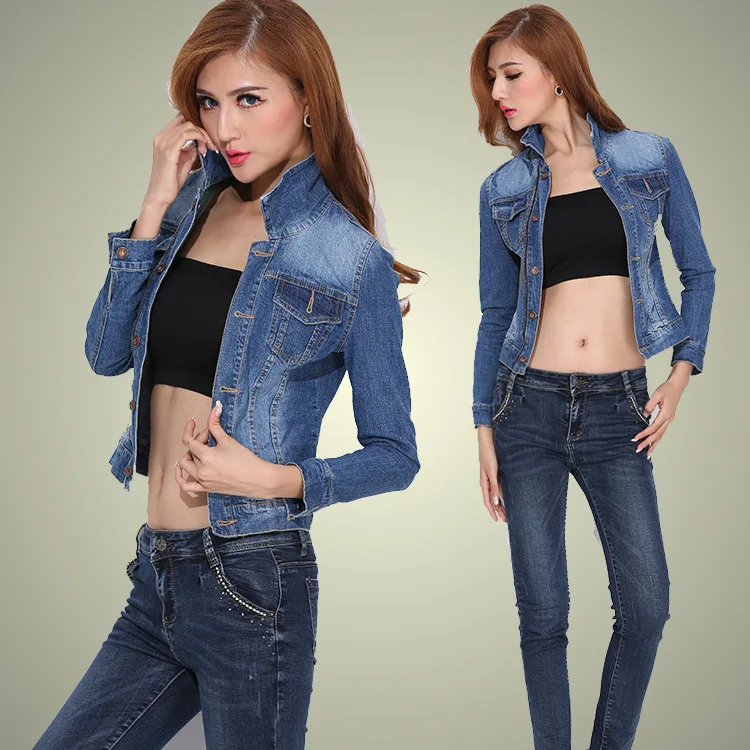2015 new spring fashion ladies denim jacket slim long sleeves jean