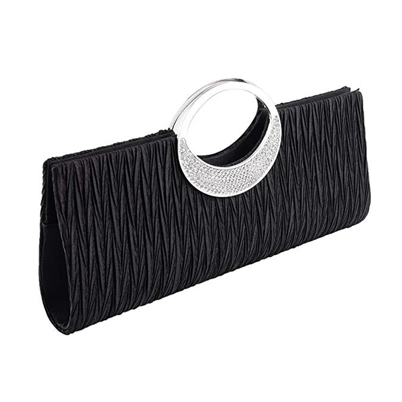 Luxury Evening Clutch Bags Fashion Rhinestone Satin Pleated Women Evening Bag Wedding Party Handbag Clutch Purse bolsos mujer