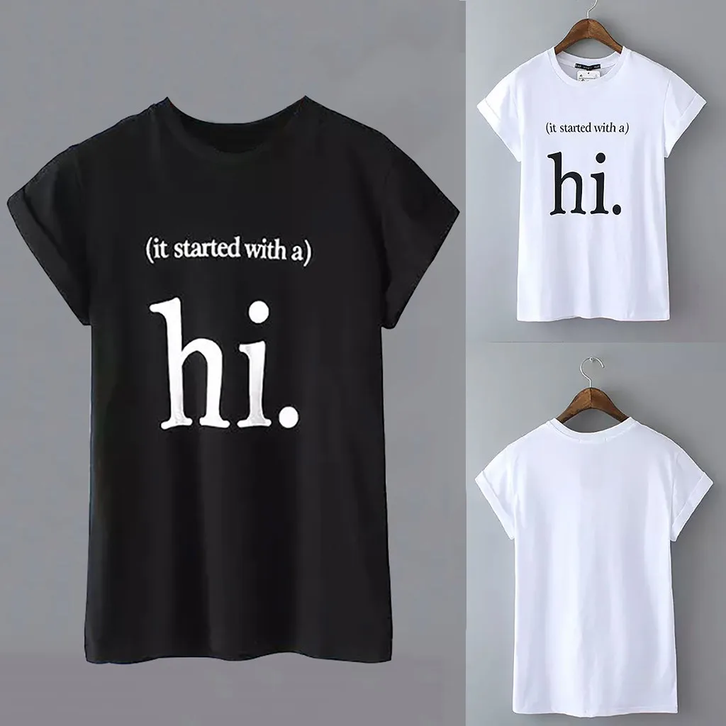 Womens Casual Short Sleeve O-Neck Letter Black and White Tops T-Shirt Tee Shirt camisas mujer camisa feminina 2019 #251