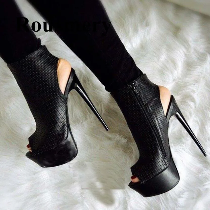high heel peep toe ankle boots
