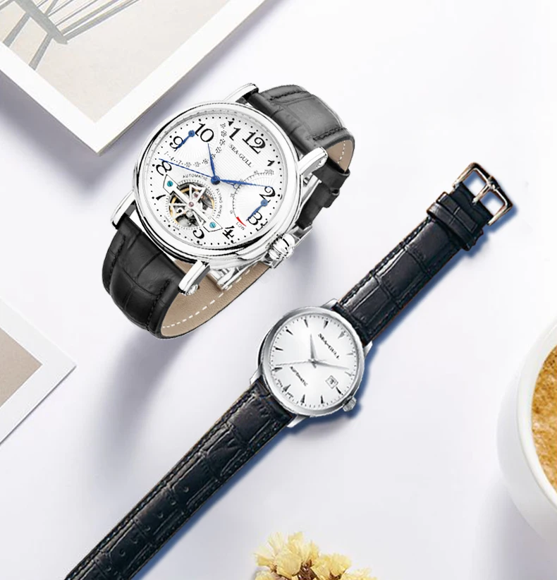Оригинальные часы с Чайкой 819,315 Полный календарь Grande Дата гильош Лук Корона выставка назад автоматические мужские часы