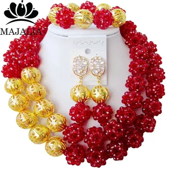 

Majalia Classic Nigerian Wedding African Jewelry Set Wine burgundy Crystal Bead Necklace Bride Jewelry Sets Free Shipping 2JS021