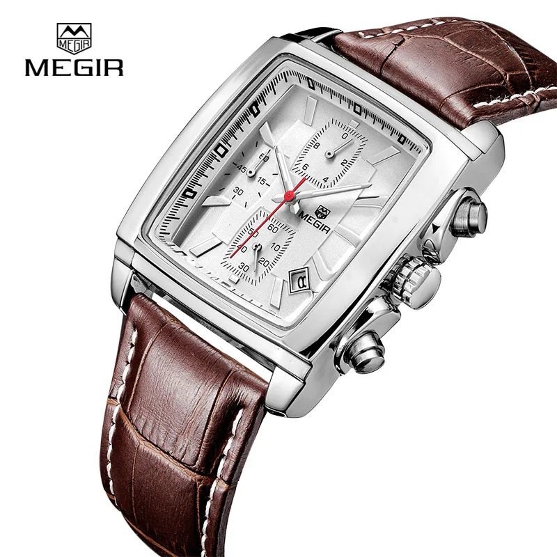 

MEGIR Top Band Quartz Men Watch Genuine Leather Watches Men Chronograph Watch Male Luminous Clock Relogio Masculino 2028