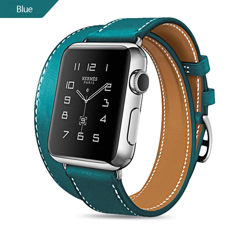 New 44mm Genuine Leather Band for Apple Watch Series 4 3 2 1 Double Tour Bracelet Leather Strap Watchband 38mm sport 42mm woman