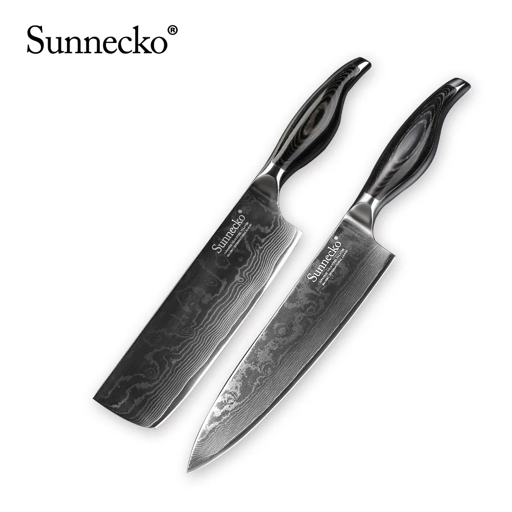 Sunnecko 6pcs Damascus Steel Knives Sets Cook Chef Meat Utility Bread Santoku Paring Cleaver Slicer Nakiri Kitchen Knife Set