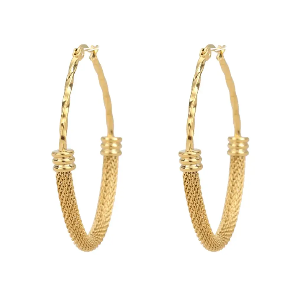 8Seasons 304 Stainless Steel Hoop Earrings Gold Color Oval Spiral Hollow Jewelry Post/ Wire Size: (17 gauge) 1 Pair | Украшения и