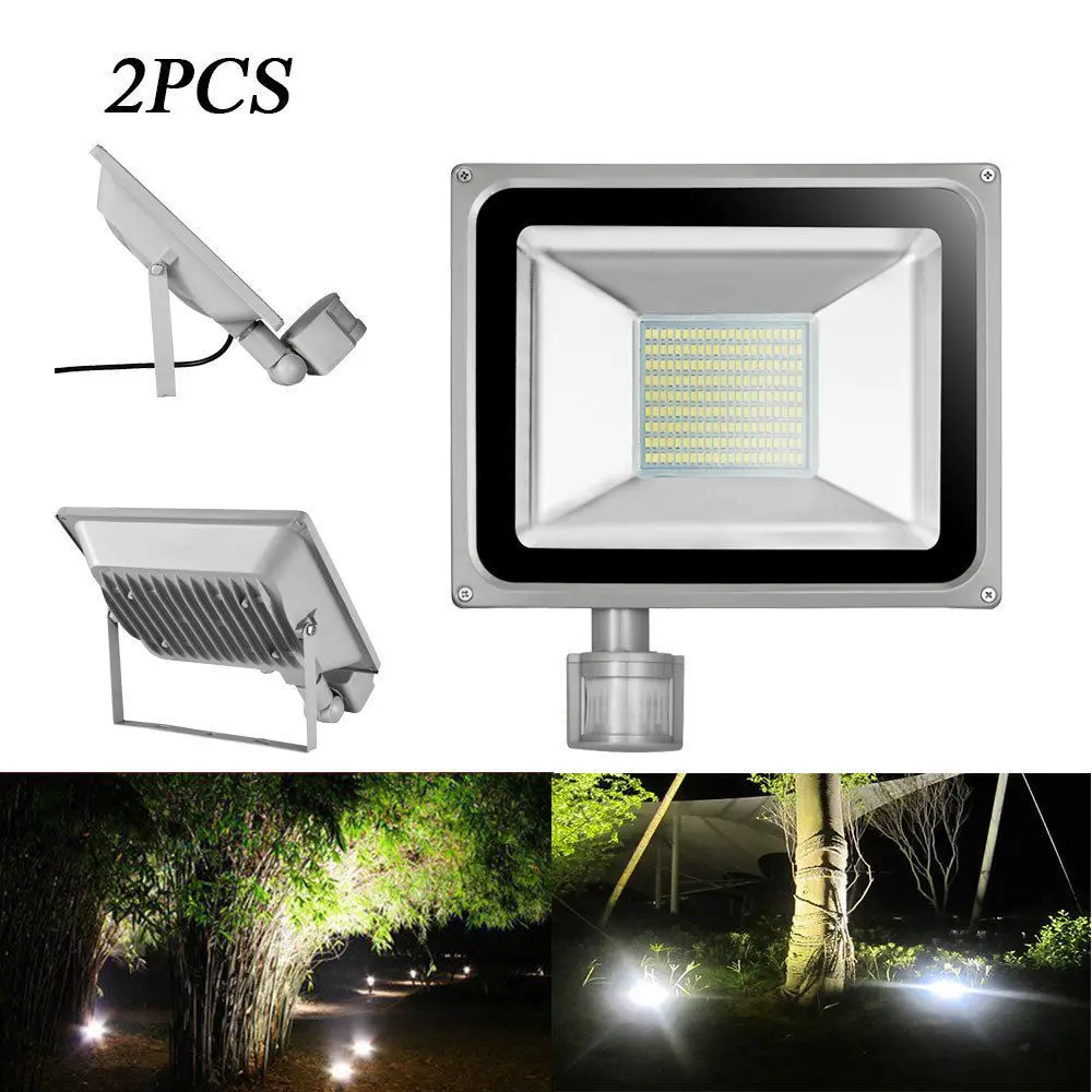 2PCS PIR LED Flood Light Motion Sensor Outdoor Lighting 100W Waterproof