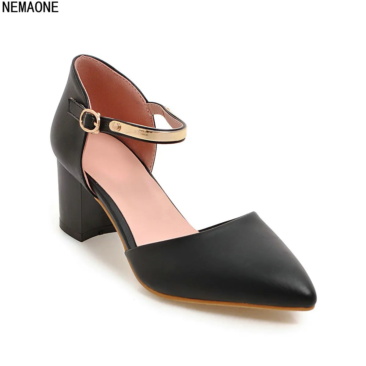 

2018 New Women Shoes Pointed Toe Pumps Dress Shoes High Heels Wedding Shoes Fashion Spring Autumn Metal Decoration Buckle Shoes