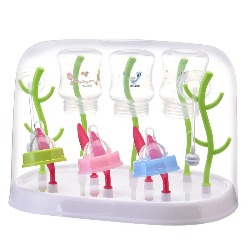 

Baby Bottle Drying Rack Newborn Feeding Bottles Cleaning Drying Rack with Cover Storage Nipple Cup Holders Detachable Easy Clean