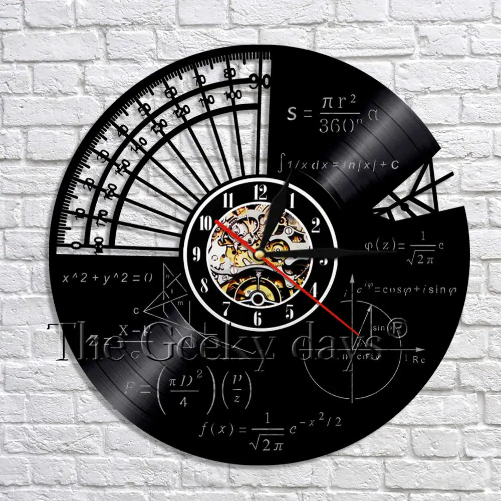 1Piece Math Algebra Geometry Vinyl Records Wall Clock Math Science