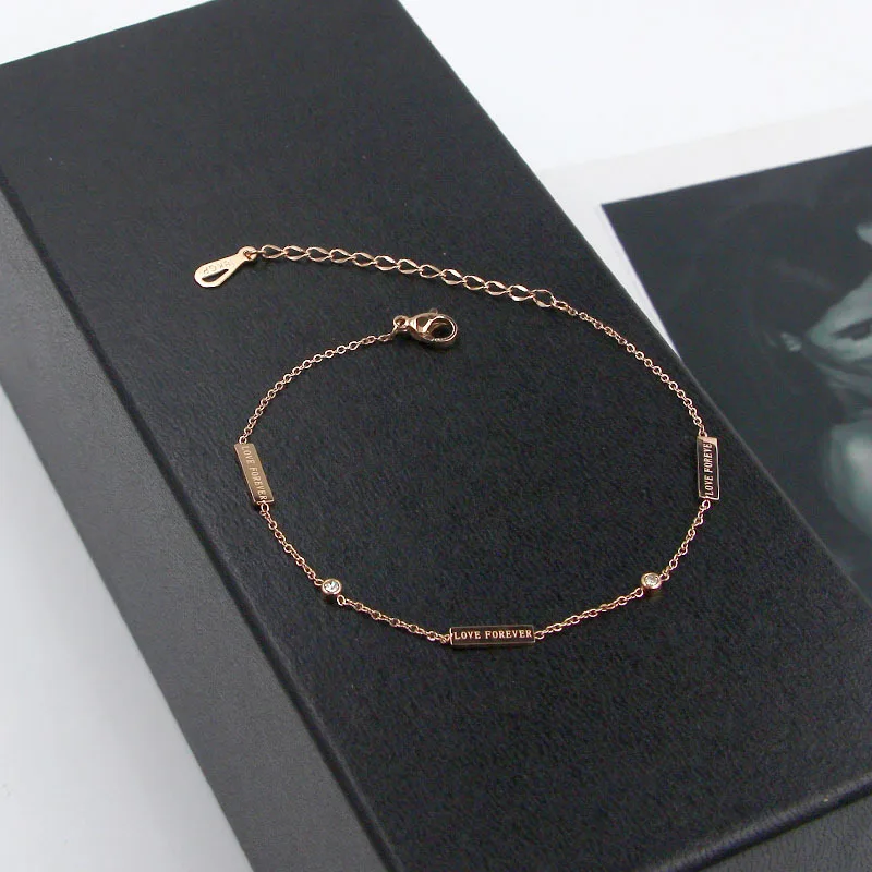 

Titanium Anklet Rose Gold Stainless Steel Anklet LOVE FOREVER Bracelet Foot Jewelry Fashion Leg Chain for Women Summer Jewelry