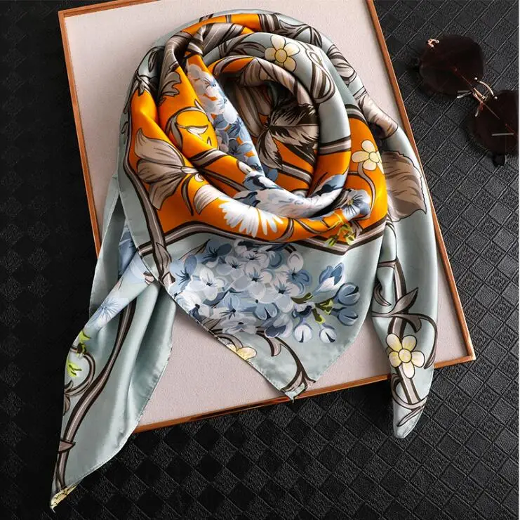 

Orange Scarf Women Female Square Bandana Scarves Luxury Brand Design Summer Girl Shawls Wraps 90*90cm