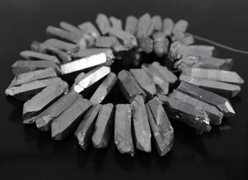 

15.5"str of Larger Silvers Titanium Raw Crystal Stick Top Drilled Point Pendant Beads,Rough Quartz Crystal Tusk Beads Jewelry