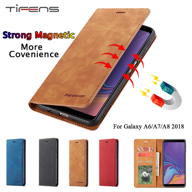 

Case For Samsung Galaxy A6 A8 A7 2018 Luxury Leather A8 2018 Magnetic Wallet Flip Card Holder Phone Bag Protection Cover Carcasa